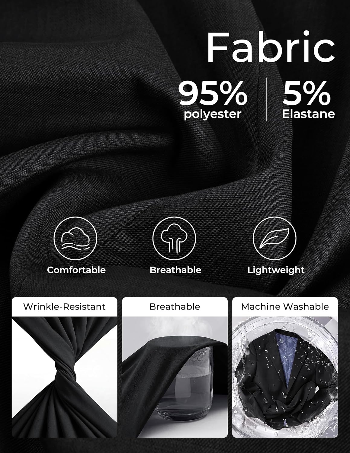 image:imagePJ PAUL JONES Mens Slim Fit Blazer Business Lightweight Casual Suit Jacket Soft stretchy fabrictwo buttons blazer for wedding work travelsolid sport coat with pocketsformal dress blazer jacketBlack