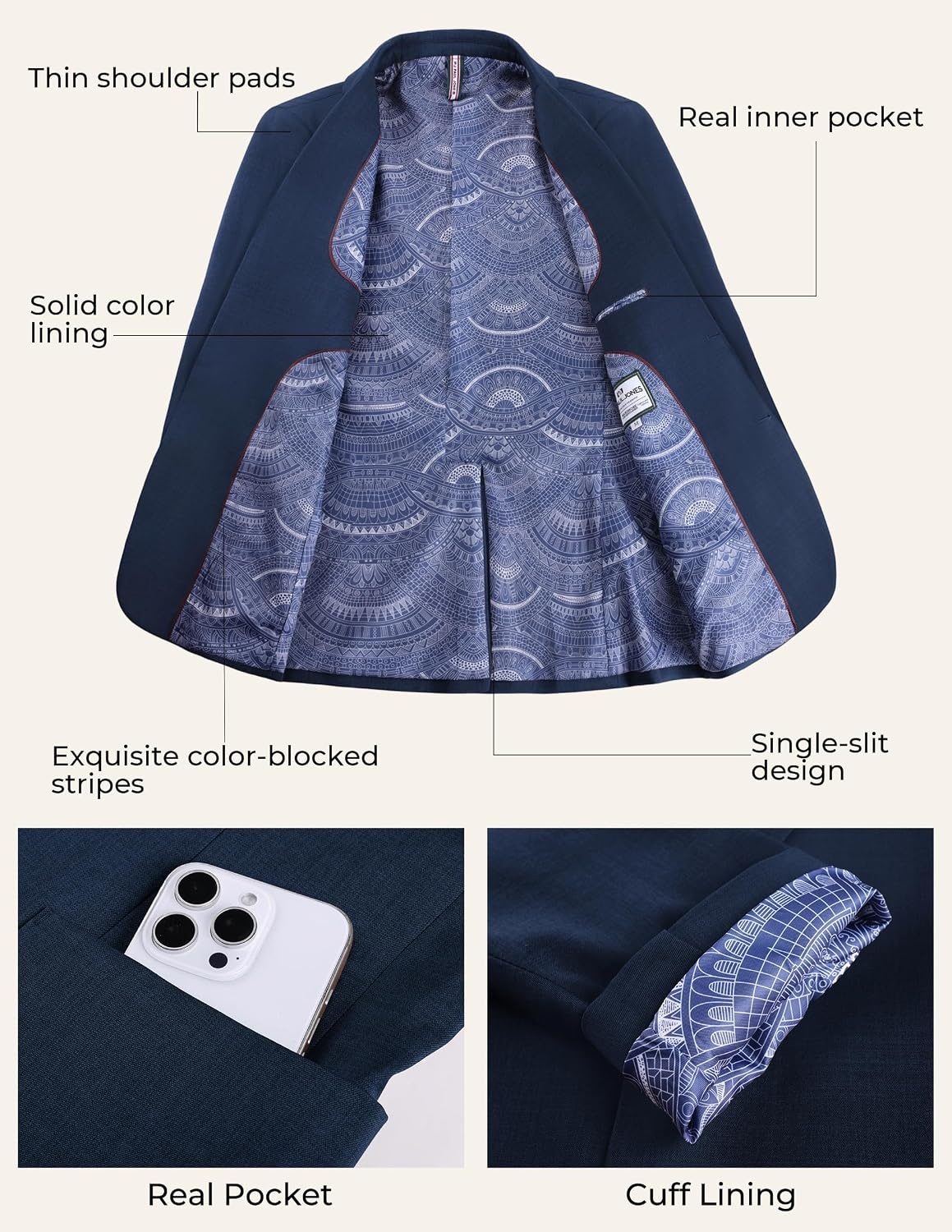 image:imagePJ PAUL JONES Mens Slim Fit Blazer Business Lightweight Casual Suit Jacket Soft stretchy fabrictwo buttons blazer for wedding work travelsolid sport coat with pocketsformal dress blazer jacketDark Blue