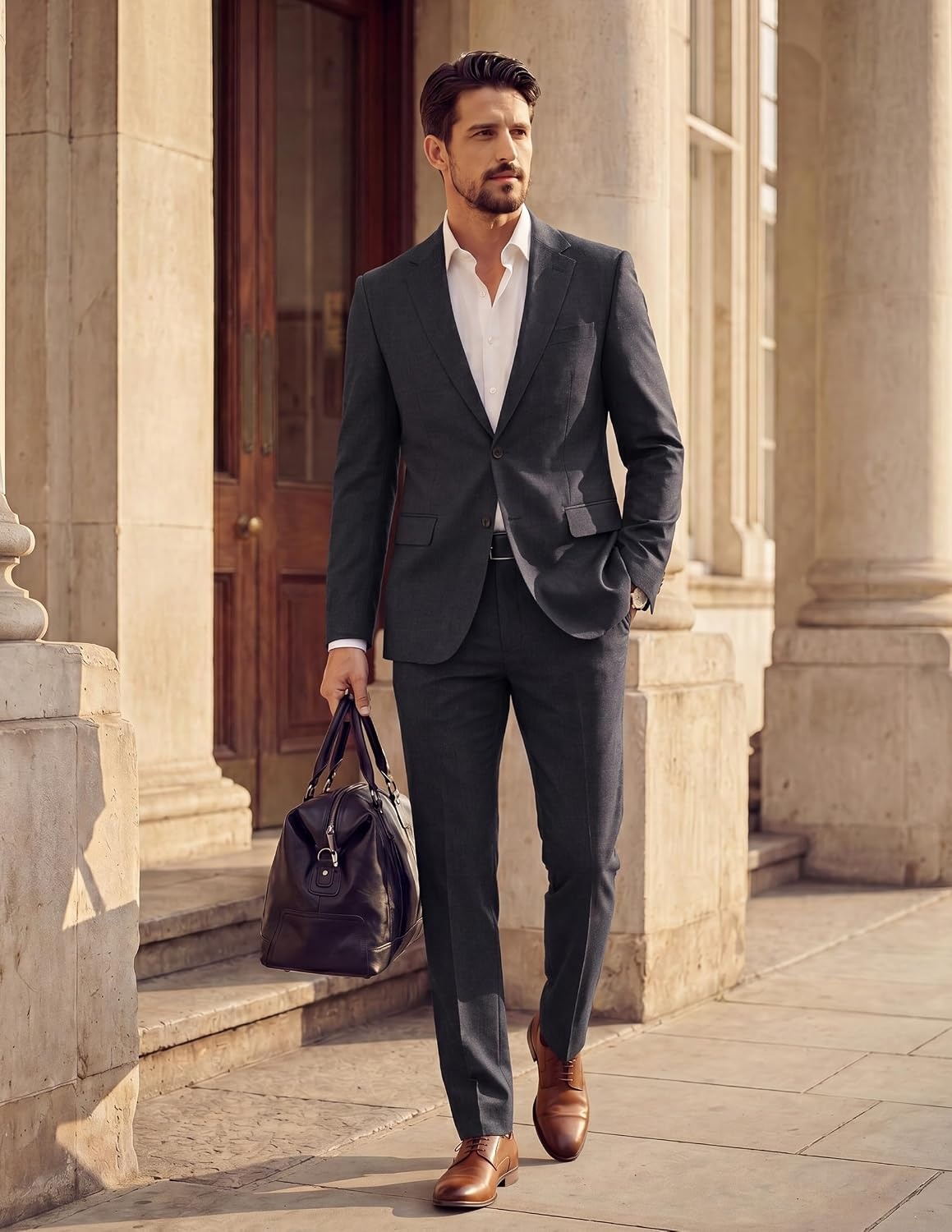 image:imagePJ PAUL JONES Mens Slim Fit Suit 2 Piece Casual Suit Set Two Button Blazer Pants Set Business Vintage Party WeddingBlack