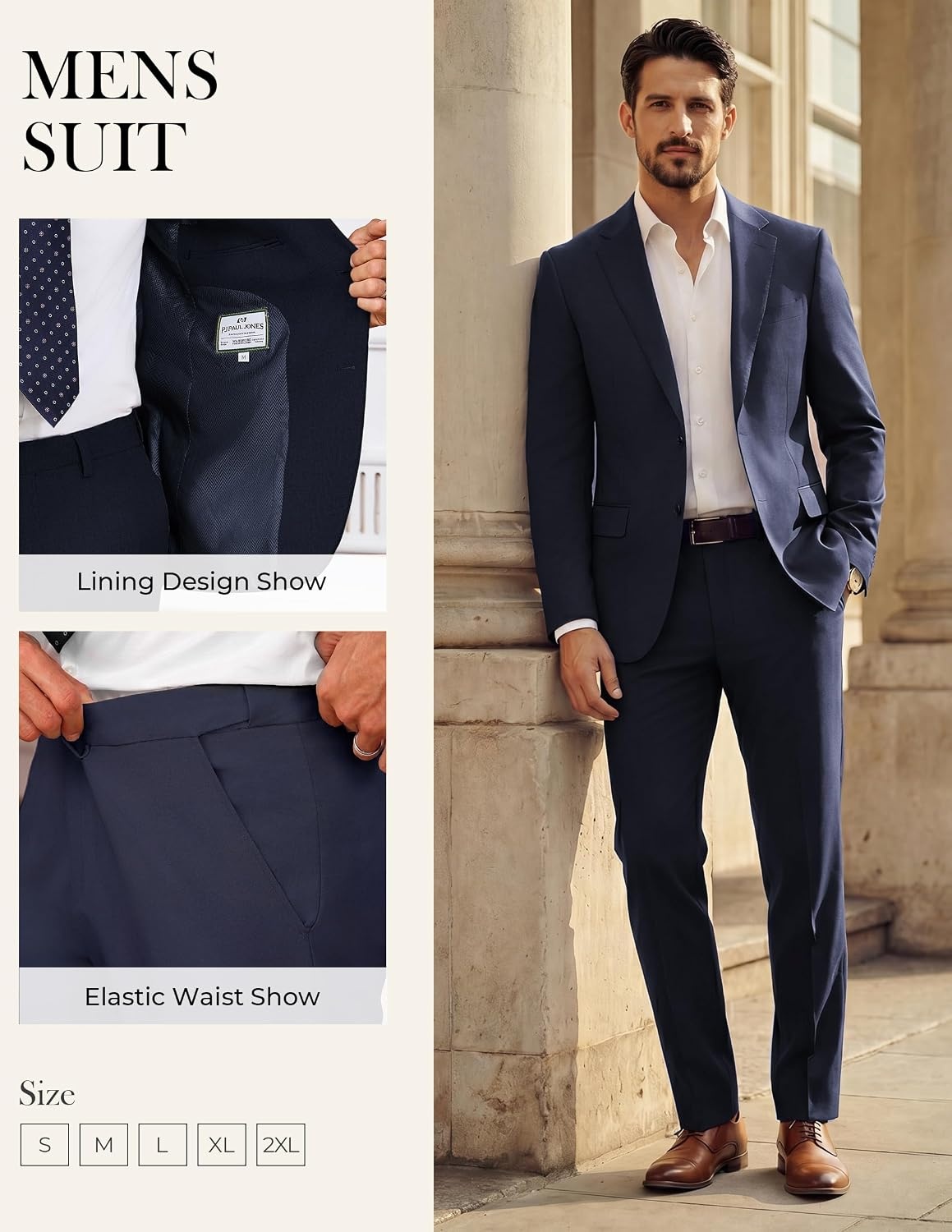 image:imagePJ PAUL JONES Mens Slim Fit Suit 2 Piece Casual Suit Set Two Button Blazer Pants Set Business Vintage Party WeddingBlue