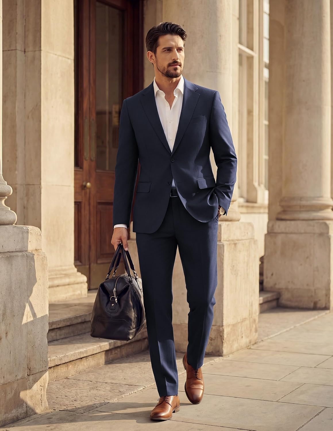 image:imagePJ PAUL JONES Mens Slim Fit Suit 2 Piece Casual Suit Set Two Button Blazer Pants Set Business Vintage Party WeddingBlue