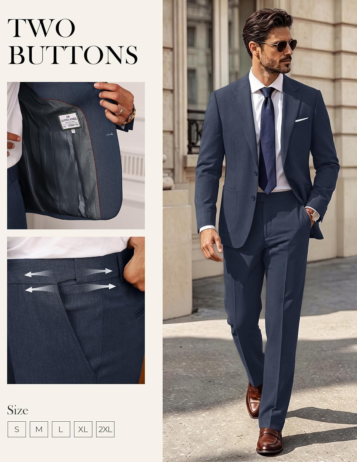 image:imagePJ PAUL JONES Mens Suit 2 Piece Classic Fit Suit Set Two Button Business Blazer Jacket Pants Set Wedding PromNavy Blue