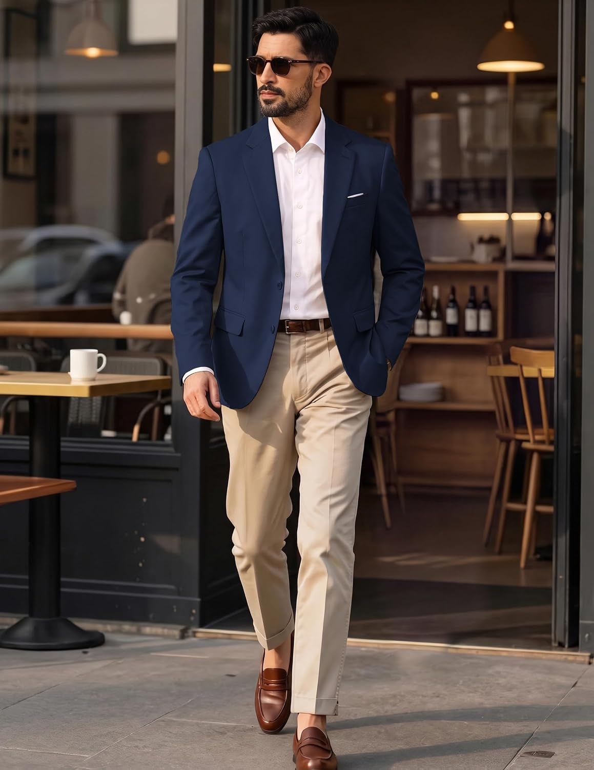 image:imagePJ PAUL JONES Mens Suit Jacket Business Casual Blazer Slim Fit Sport Coats Stretchy Skinfriendly Durable fabric Suit Jacket with pocket Two button blazer jacket for work party wedding dinnerNavy Blue