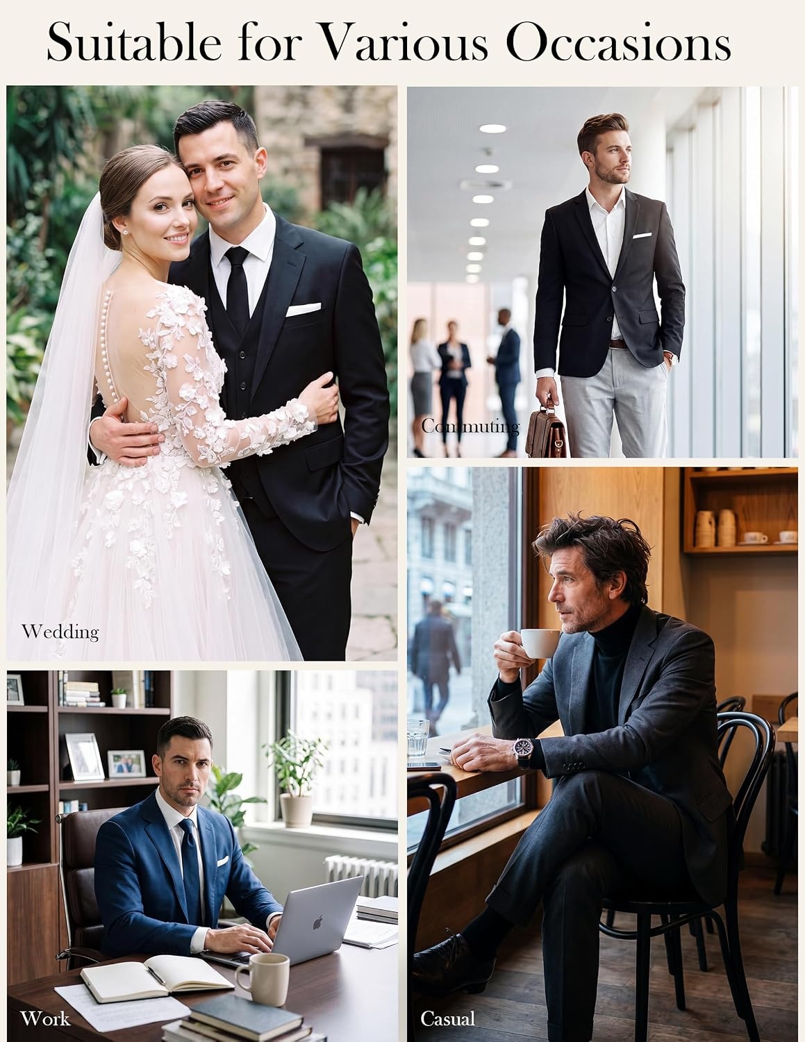 image:imagePJ PAUL JONES Mens Suit Jacket Business Casual Blazer Slim Fit Sport Coats Stretchy Skinfriendly Durable fabric Suit Jacket with pocket Two button blazer jacket for work party wedding dinnerNavy Blue