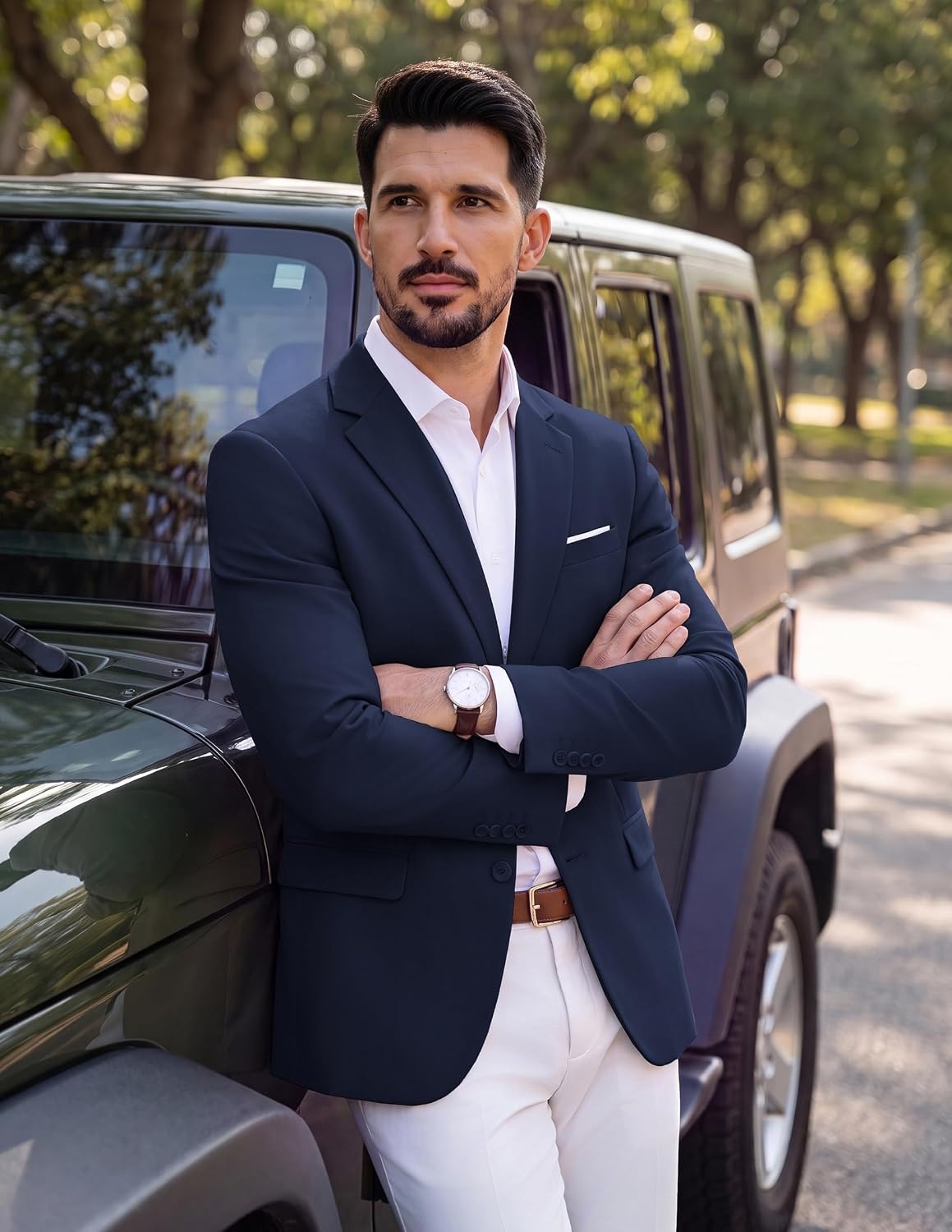image:imagePJ PAUL JONES Mens Suit Jacket Business Casual Blazer Slim Fit Sport Coats Stretchy Skinfriendly Durable fabric Suit Jacket with pocket Two button blazer jacket for work party wedding dinnerNavy Blue