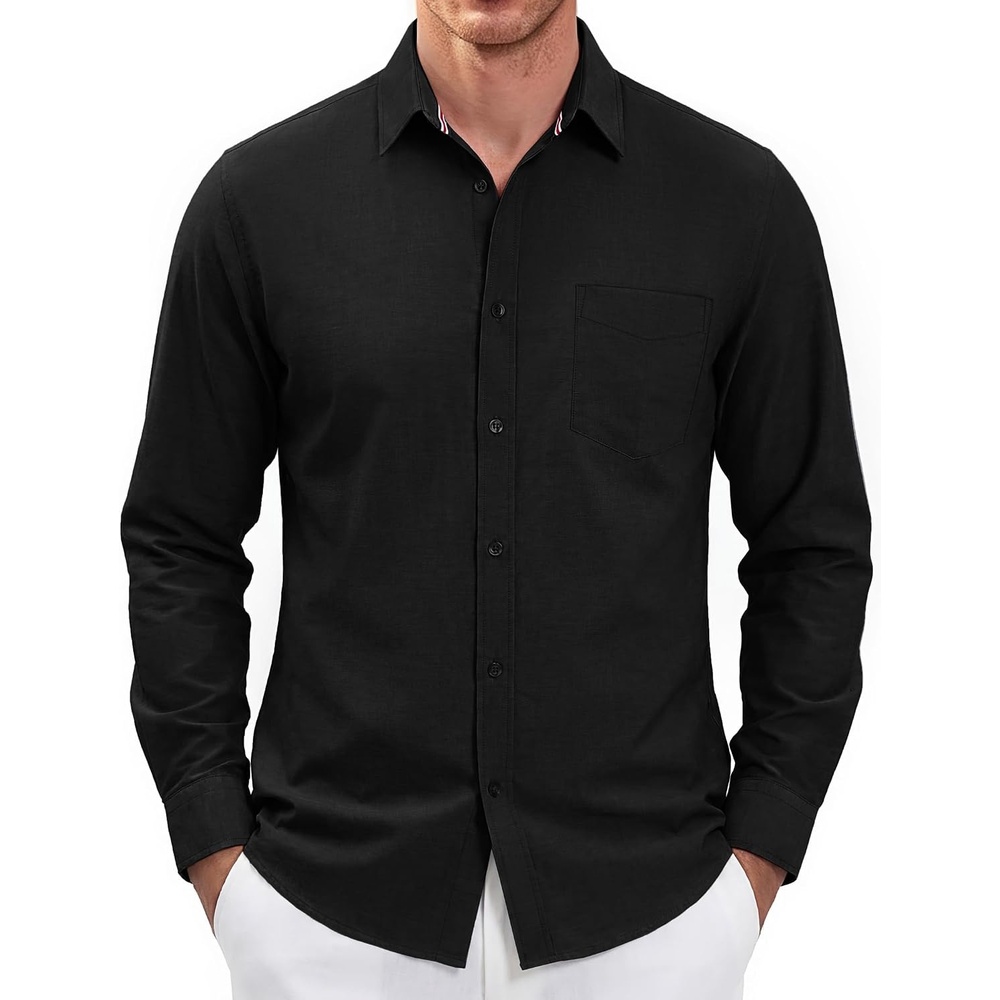 image:imagePJ PAUL JONES Mens Dress Shirts Casual Button Down Untucked Shirts for Men Long Sleeve Wrinkle Free Business Casual Lightweight Suitable for officeworktravel Similar to Oxford clothBlack