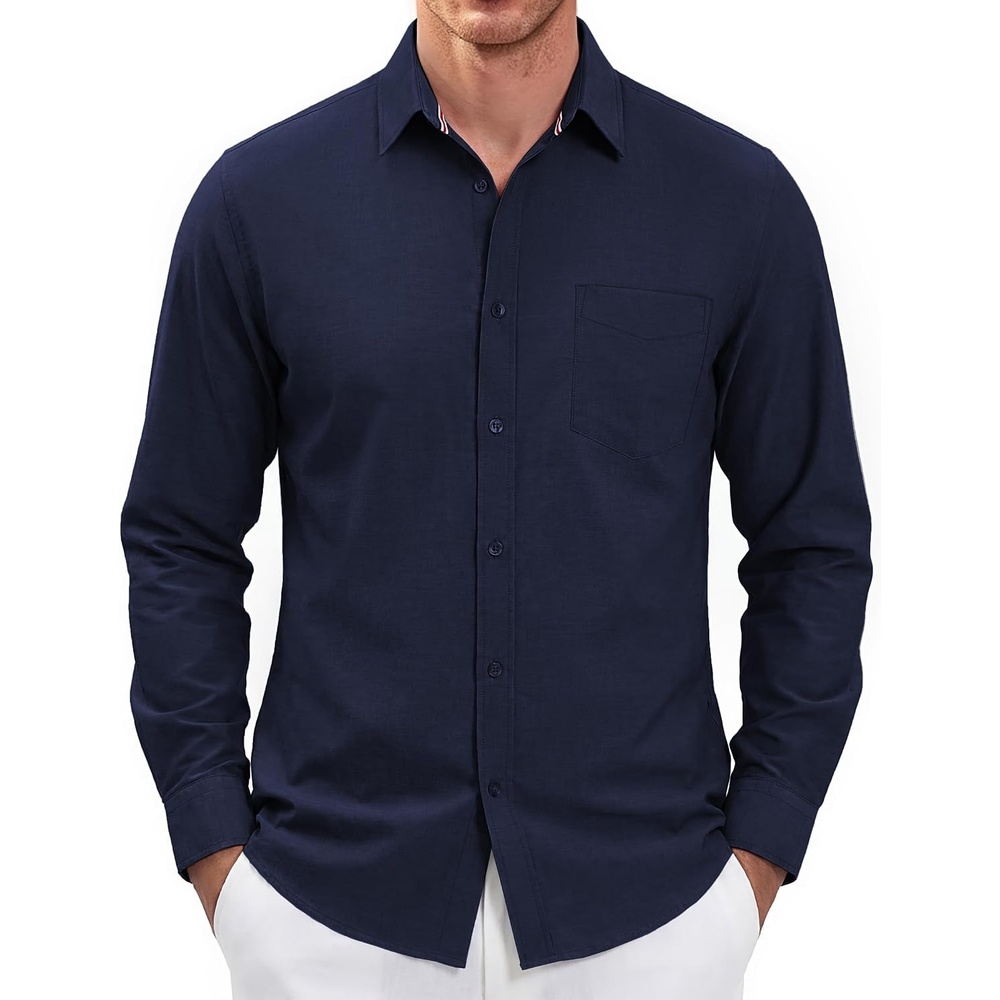 image:imagePJ PAUL JONES Mens Dress Shirts Casual Button Down Untucked Shirts for Men  Long Sleeve Wrinkle Free Business Casual Lightweight Suitable for officeworktravel Similar to Oxford clothNavy