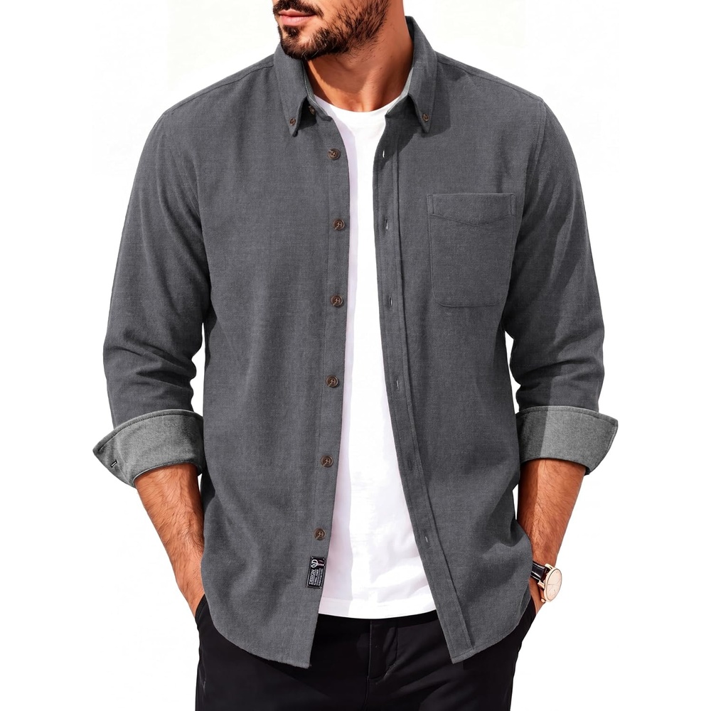 image:imagePJ PAUL JONES Mens Flannel Button Down Long Sleeve Shirts  100 Brushed Cotton Untucked Shirt Soft Warm WearResistant Regular Fit Casual Mens Fall Shirts for Work OutdoorMedium Gray