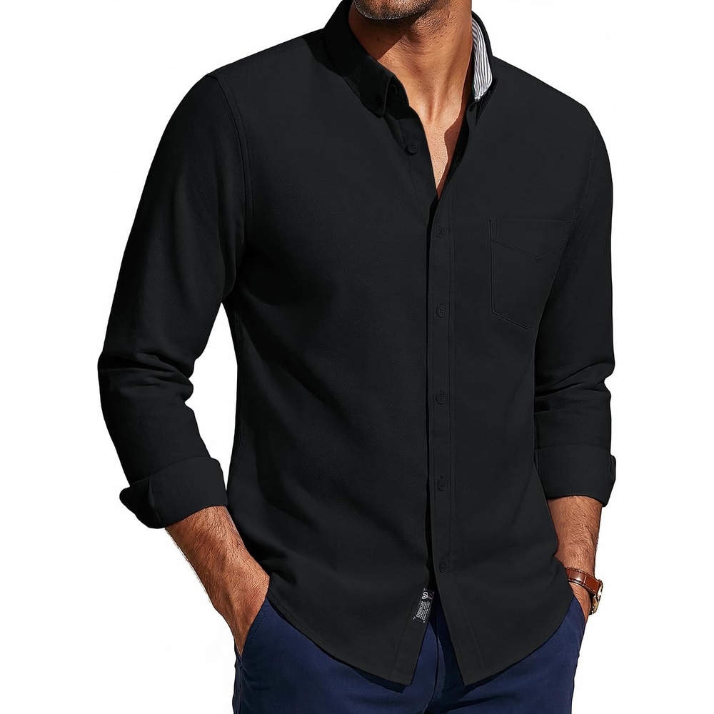 image:imagePJ PAUL JONES Mens Oxford Shirt Long Sleeve Button Down Shirt Cotton Untucked Dress Shirts for Men Business CasualBlack
