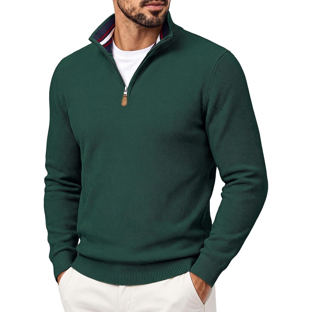 image:imagePJ PAUL JONES Mens Quarter Zip Pullover Sweater 14 ZipMock Neck Long Sleeve Sweaters Lightweight Soft Tops Business Casual Work Office Outfits Fall Winter 2026 ClothesDark Green