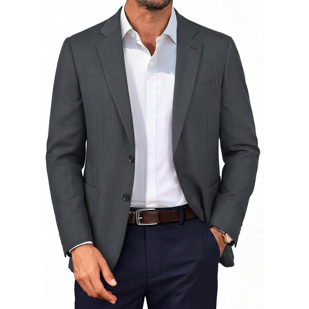 image:imagePJ PAUL JONES Mens Slim Fit Blazer Business Lightweight Casual Suit Jacket Soft stretchy fabrictwo buttons blazer for wedding work travelsolid sport coat with pocketsformal dress blazer jacketDark Gray