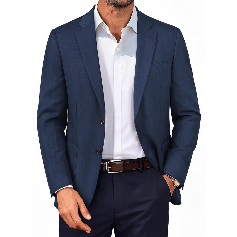 image:imagePJ PAUL JONES Mens Slim Fit Blazer Business Lightweight Casual Suit Jacket Soft stretchy fabrictwo buttons blazer for wedding work travelsolid sport coat with pocketsformal dress blazer jacketDark Blue