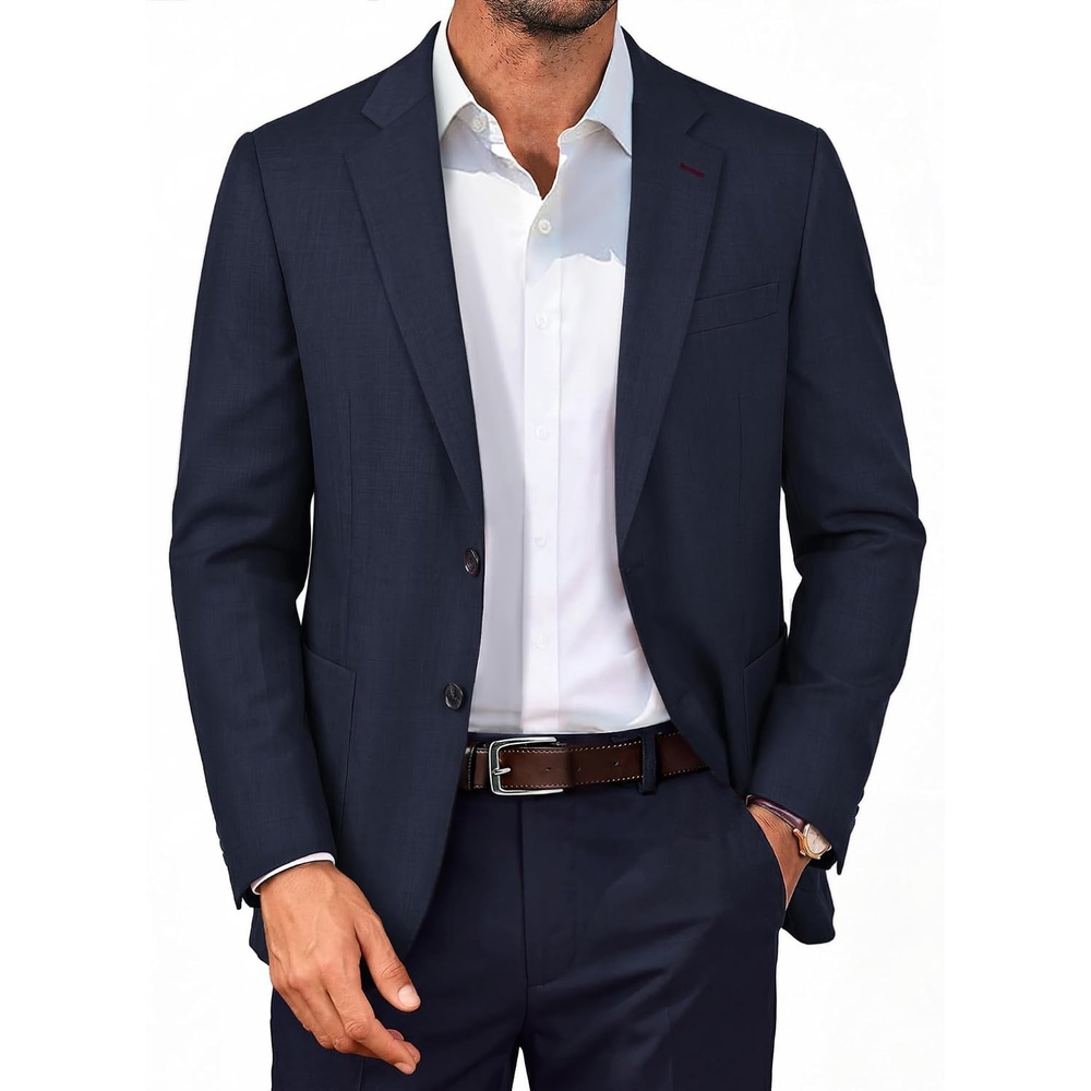 image:imagePJ PAUL JONES Mens Slim Fit Blazer Business Lightweight Casual Suit Jacket Soft stretchy fabrictwo buttons blazer for wedding work travelsolid sport coat with pocketsformal dress blazer jacketNavy Blue
