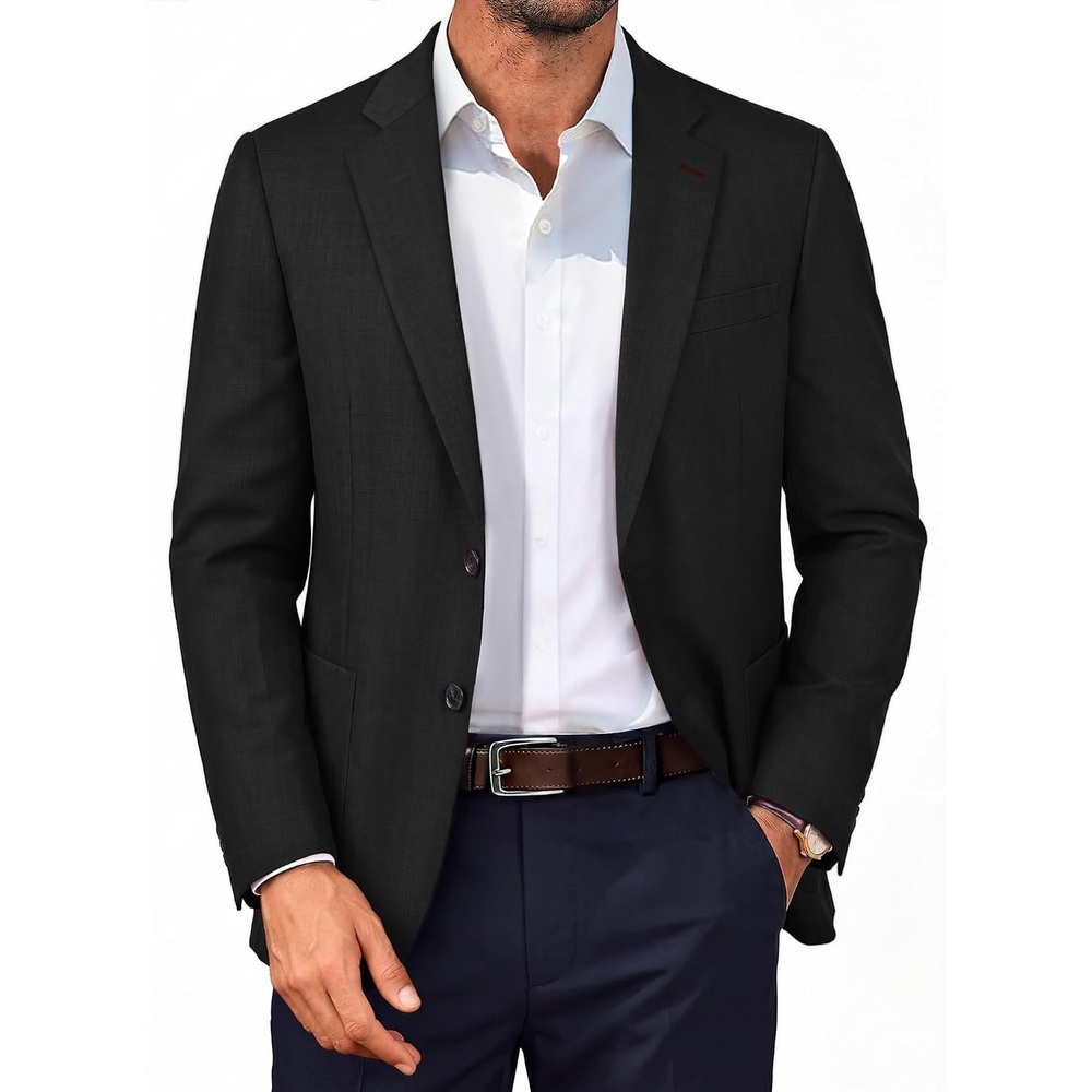 image:imagePJ PAUL JONES Mens Slim Fit Blazer Business Lightweight Casual Suit Jacket Soft stretchy fabrictwo buttons blazer for wedding work travelsolid sport coat with pocketsformal dress blazer jacketBlack