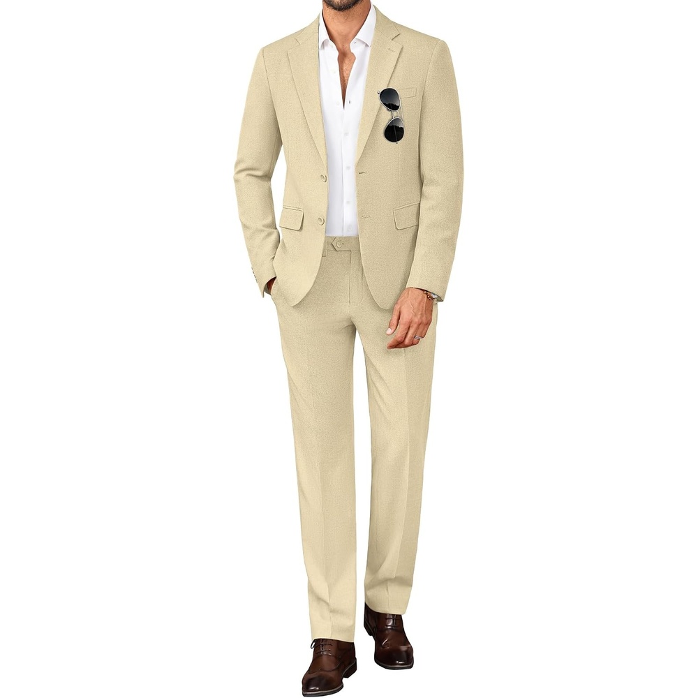 image:imagePJ PAUL JONES Mens Slim Fit Suit 2 Piece Casual Suit Set Two Button Blazer Pants Set Business Vintage Party WeddingApricot
