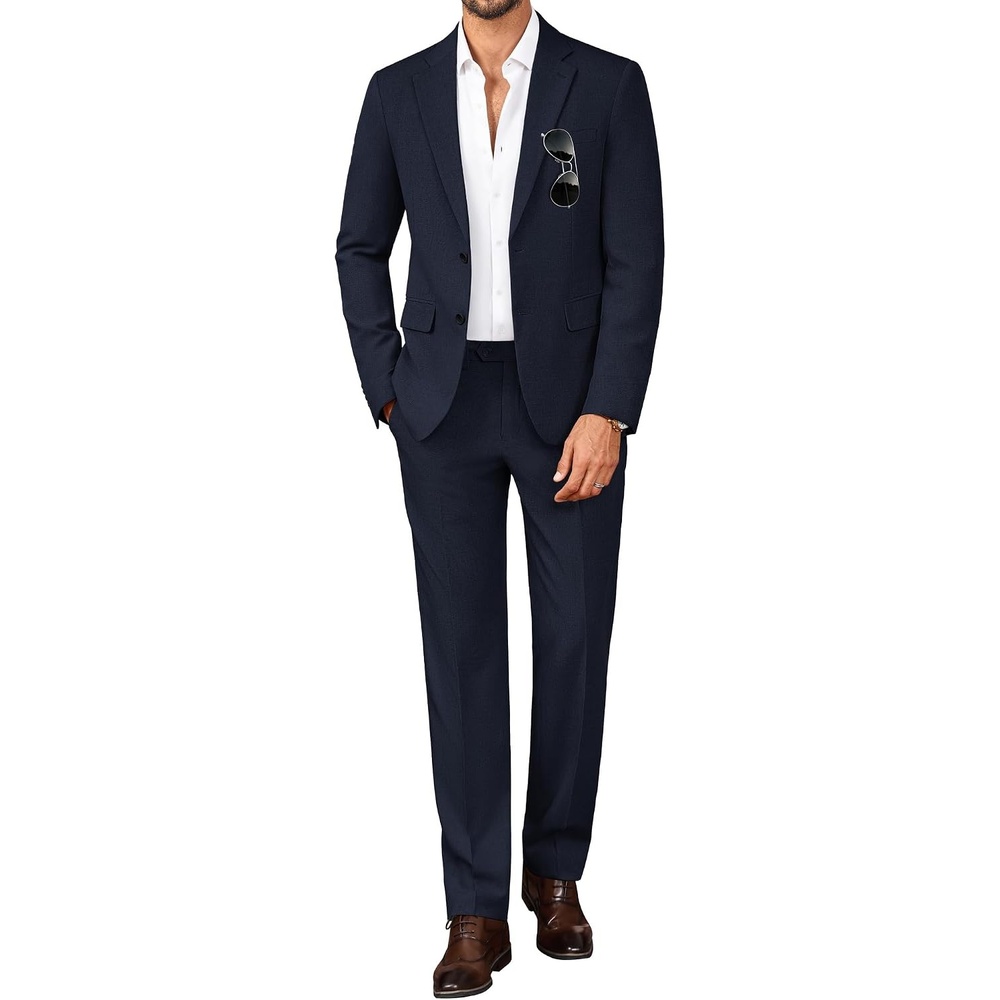 image:imagePJ PAUL JONES Mens Slim Fit Suit 2 Piece Casual Suit Set Two Button Blazer Pants Set Business Vintage Party WeddingBlue