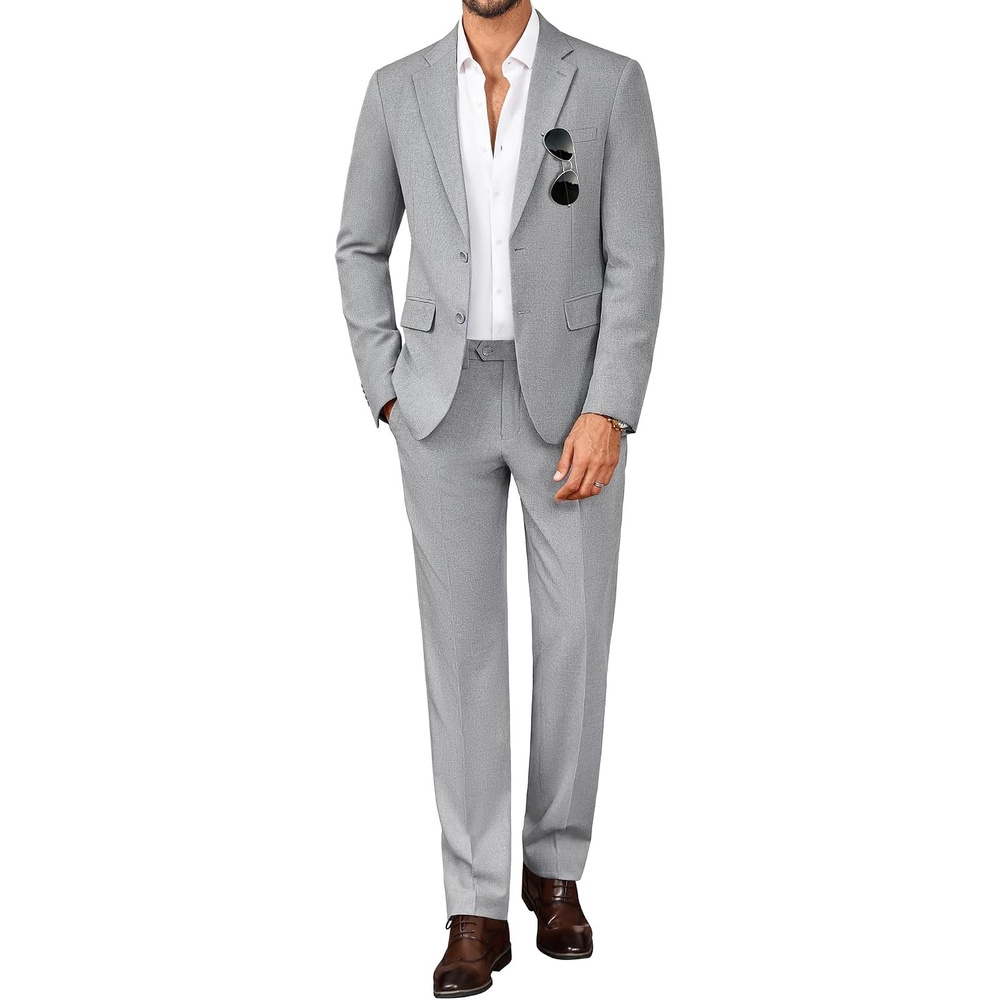 image:imagePJ PAUL JONES Mens Slim Fit Suit 2 Piece Casual Suit Set Two Button Blazer Pants Set Business Vintage Party WeddingGray