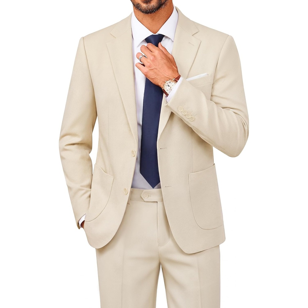 image:imagePJ PAUL JONES Mens Suit 2 Piece Classic Fit Suit Set Two Button Business Blazer Jacket Pants Set Wedding PromApricot
