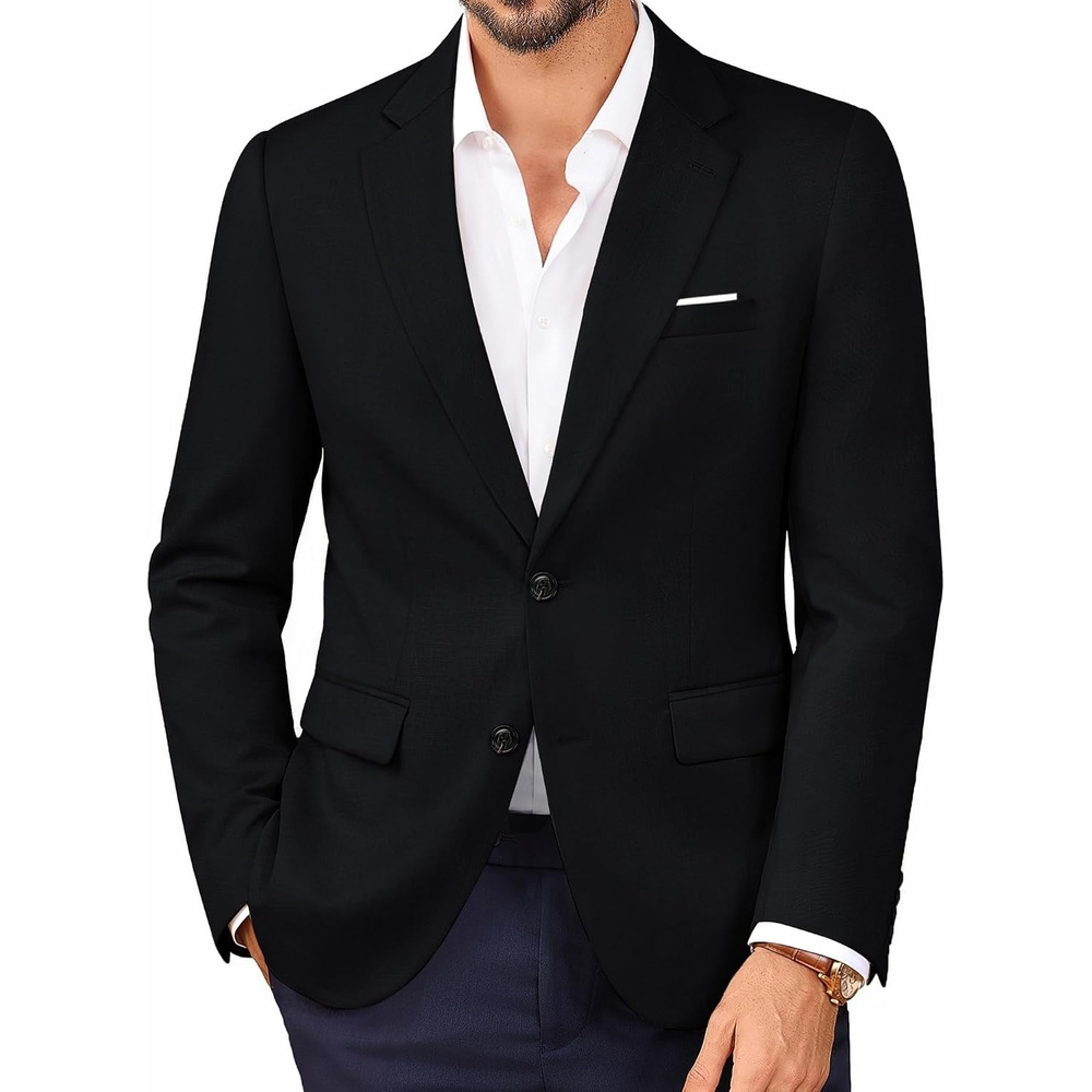 image:imagePJ PAUL JONES Mens Suit Jacket Business Casual Blazer Slim Fit Sport Coats  Stretchy Skinfriendly Durable fabric Suit Jacket with pocket Two button blazer jacket for work party wedding dinnerBlack