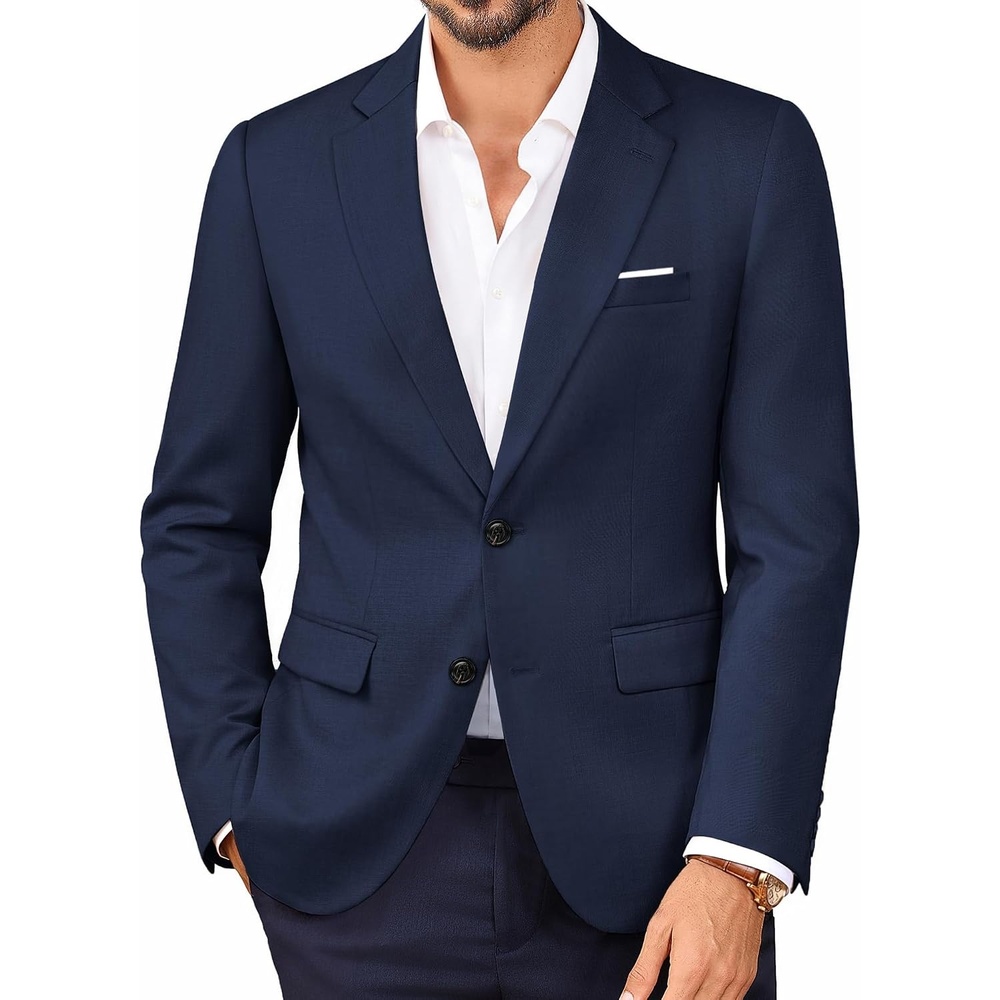 image:imagePJ PAUL JONES Mens Suit Jacket Business Casual Blazer Slim Fit Sport Coats Stretchy Skinfriendly Durable fabric Suit Jacket with pocket Two button blazer jacket for work party wedding dinnerNavy Blue