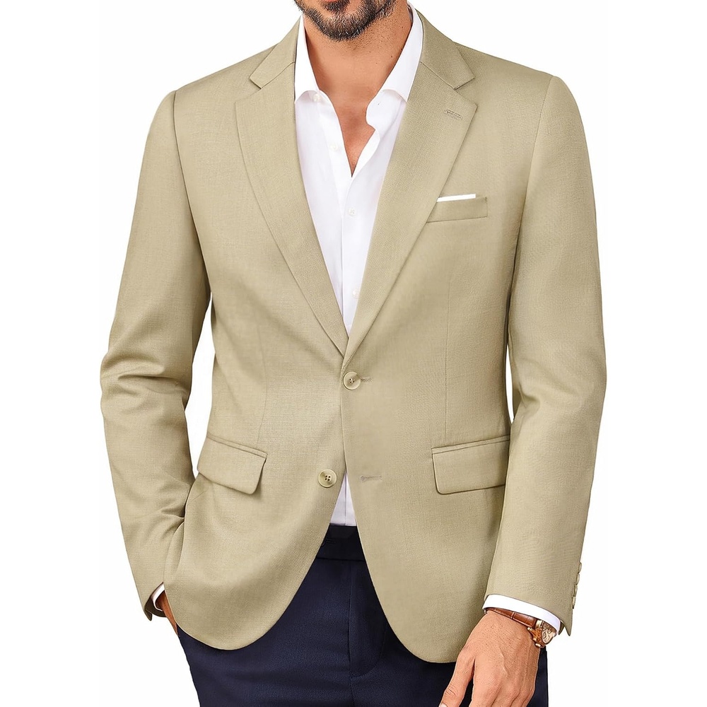 image:imagePJ PAUL JONES Mens Suit Jacket Business Casual Blazer Slim Fit Sport Coats  Stretchy Skinfriendly Durable fabric Suit Jacket with pocket Two button blazer jacket for work party wedding dinnerKhaki