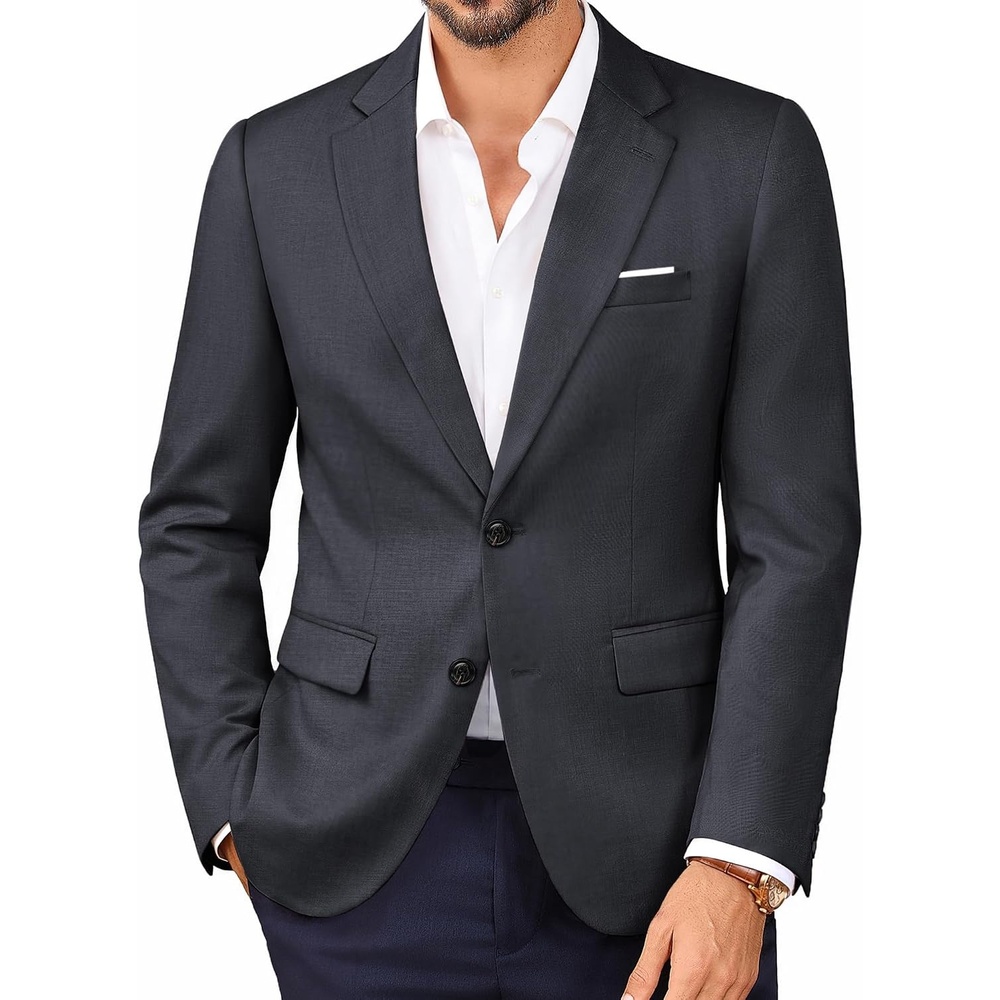 image:imagePJ PAUL JONES Mens Suit Jacket Business Casual Blazer Slim Fit Sport Coats  Stretchy Skinfriendly Durable fabric Suit Jacket with pocket Two button blazer jacket for work party wedding dinnerDark Grey