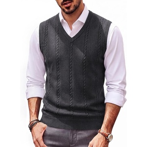 PJ PAUL JONES Mens Cable Knit Sweater Vest V Neck Sweater | V Neck Pullover Knitted,Breathable Stretchy Sweater Vest,Regular Fit Casual Sweaters,Classic Fall and Winter Tops(Grey)