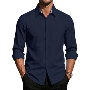 PJ PAUL JONES Mens Dress Shirts Long Sleeve Button Down Shirt Stretch Wrinkle Free Untucked Shirts for Men Business Casual(Navy Blue)
