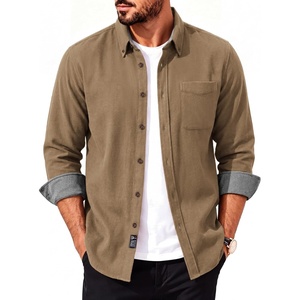PJ PAUL JONES Mens Flannel Button Down Long Sleeve Shirts | 100% Brushed Cotton, Untucked Shirt, Soft, Warm, Wear-Resistant, Regular Fit, Casual Mens Fall Shirts for Work Outdoor(Light Camel)