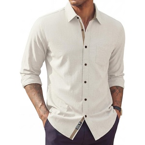 PJ PAUL JONES Mens Linen Shirt Long Sleeve Button Down Shirt Cotton Untucked Dress Shirts for Men Business Casual(Apricot)