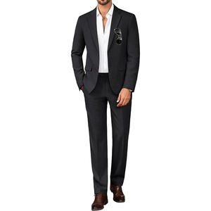 PJ PAUL JONES Mens Slim Fit Suit 2 Piece Casual Suit Set Two Button Blazer Pants Set Business Vintage Party Wedding(Black)