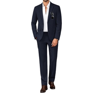 PJ PAUL JONES Mens Slim Fit Suit 2 Piece Casual Suit Set Two Button Blazer Pants Set Business Vintage Party Wedding(Blue)