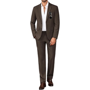 PJ PAUL JONES Mens Slim Fit Suit 2 Piece Casual Suit Set Two Button Blazer Pants Set Business Vintage Party Wedding(Dark Brown)