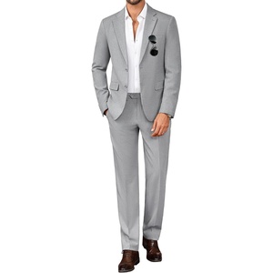 PJ PAUL JONES Mens Slim Fit Suit 2 Piece Casual Suit Set Two Button Blazer Pants Set Business Vintage Party Wedding(Gray)