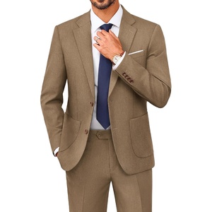 PJ PAUL JONES Mens Suit 2 Piece Classic Fit Suit Set Two Button Business Blazer Jacket Pants Set Wedding Prom(Khaki)