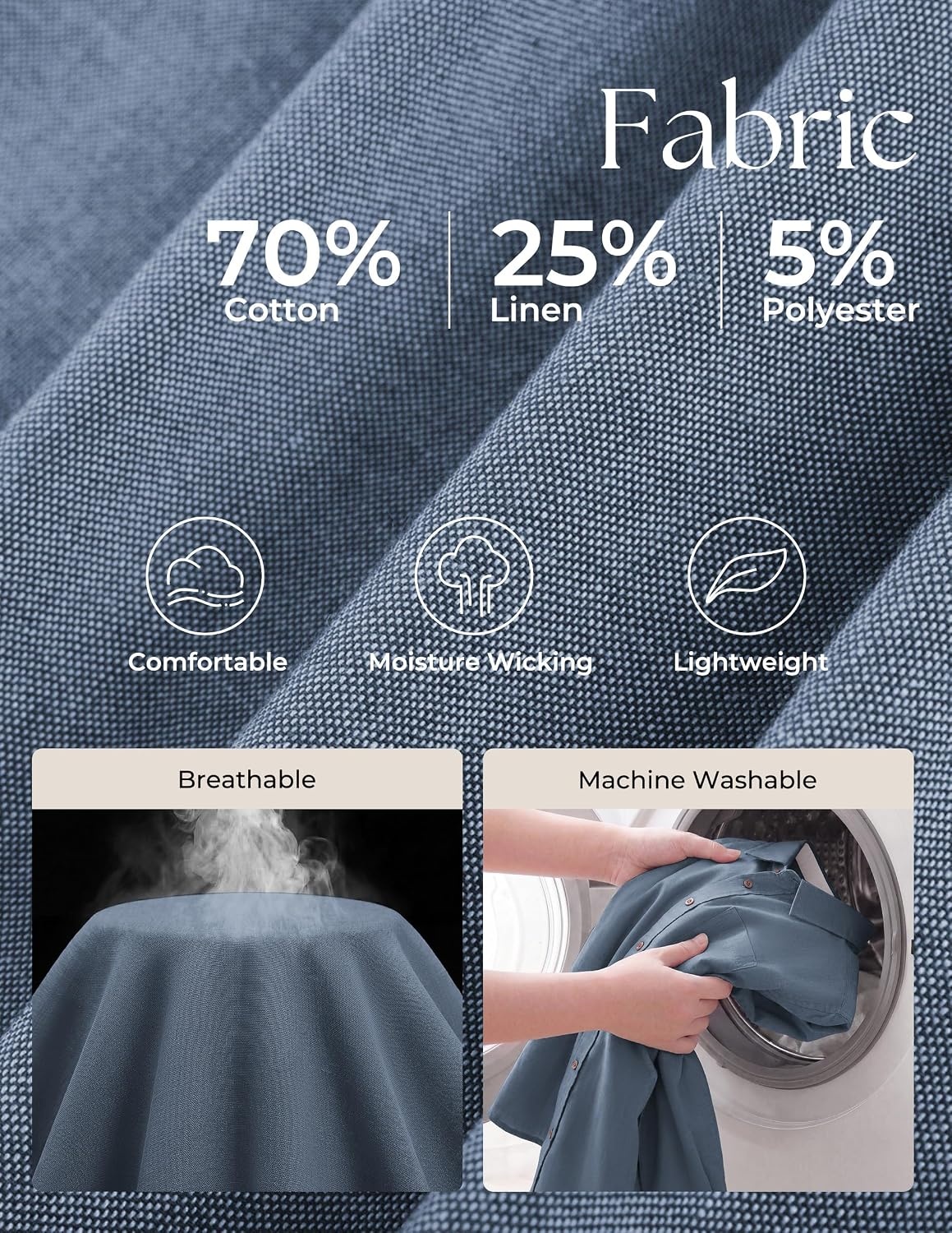 image:imagePJ PAUL JONES Mens Linen Shirt Long Sleeve Button Down Shirt Cotton Blend Regular Fit Collared Breathable Chest Pocket Suit for Daily Casual Business WorkBlue