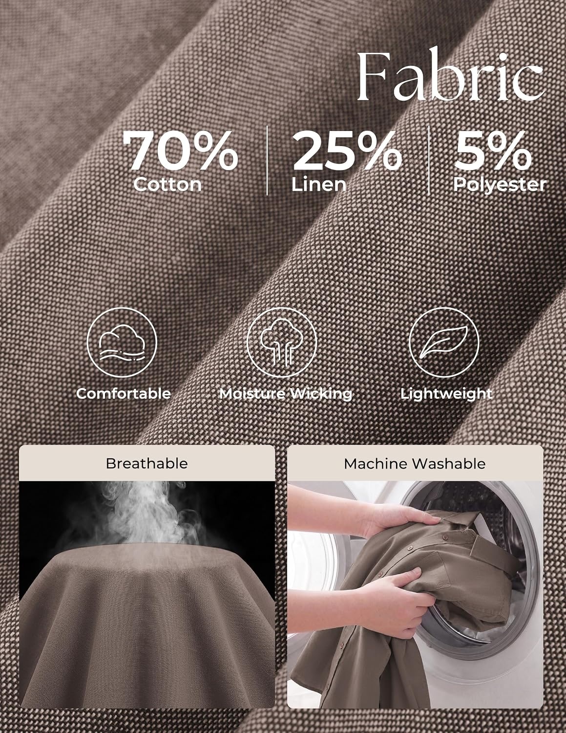 image:imagePJ PAUL JONES Mens Linen Shirt Long Sleeve Button Down Shirt Cotton Blend Regular Fit Collared Breathable Chest Pocket Suit for Daily Casual Business WorkCoffee