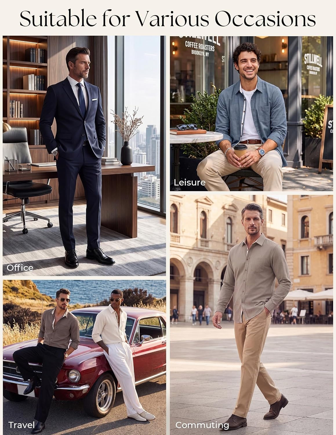 image:imagePJ PAUL JONES Mens Linen Shirt Long Sleeve Button Down Shirt Cotton Blend Regular Fit Collared Breathable Chest Pocket Suit for Daily Casual Business WorkDark Grey