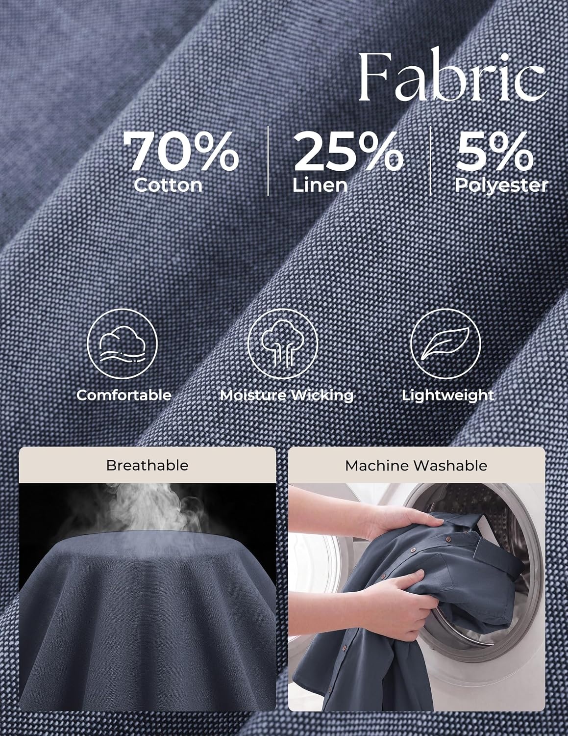 image:imagePJ PAUL JONES Mens Linen Shirt Long Sleeve Button Down Shirt Cotton Blend Regular Fit Collared Breathable Chest Pocket Suit for Daily Casual Business WorkNavy Blue