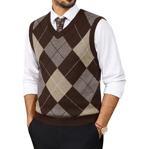 PJ PAUL JONES Mens Argyle Sweater Vest V-Neck Vintage Knit Vest | Contrast Plaid Pattern, Sleeveless Pullover Knit, Classic Vintage Design, Business Casual Style, Spring Fall Winter Layering(Coffee)