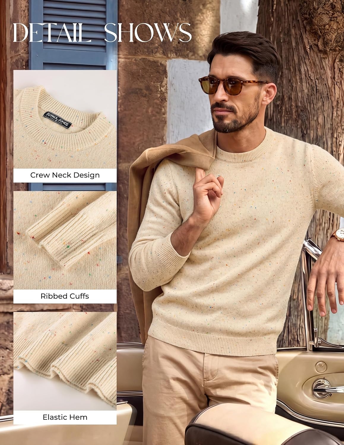 image:imagePJ PAUL JONES Mens Crewneck Sweater Lightweight Knit Pullover SweatersApricot