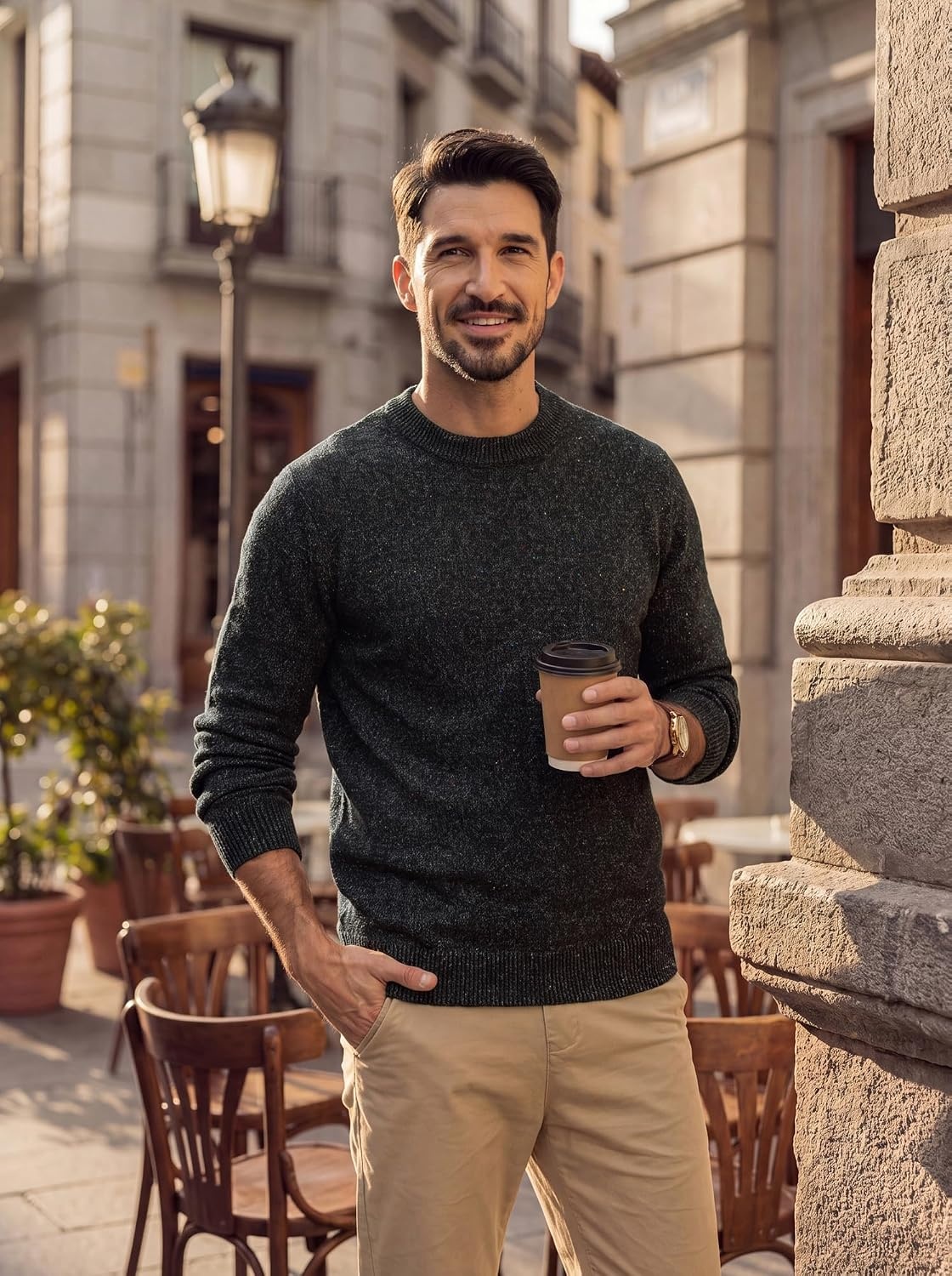 image:imagePJ PAUL JONES Mens Crewneck Sweater Lightweight Knit Pullover SweatersBlack