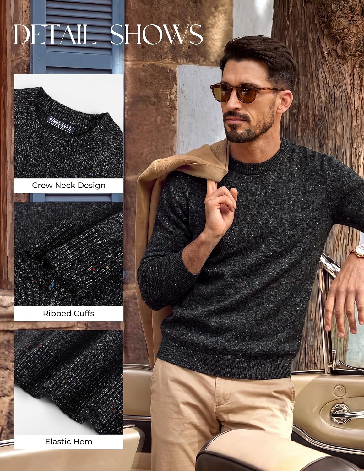 image:imagePJ PAUL JONES Mens Crewneck Sweater Lightweight Knit Pullover SweatersBlack