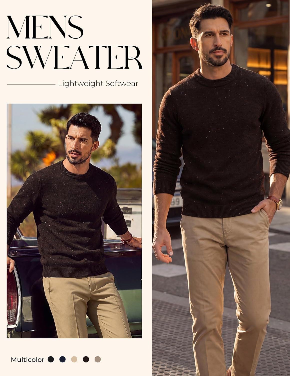image:imagePJ PAUL JONES Mens Crewneck Sweater Lightweight Knit Pullover SweatersCoffee