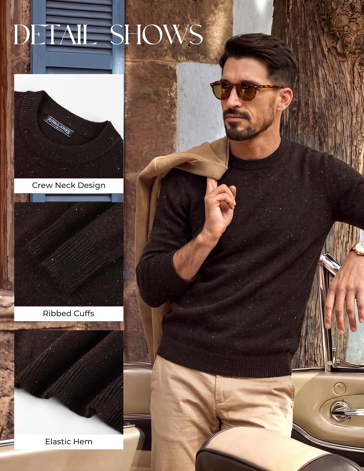 image:imagePJ PAUL JONES Mens Crewneck Sweater Lightweight Knit Pullover SweatersCoffee