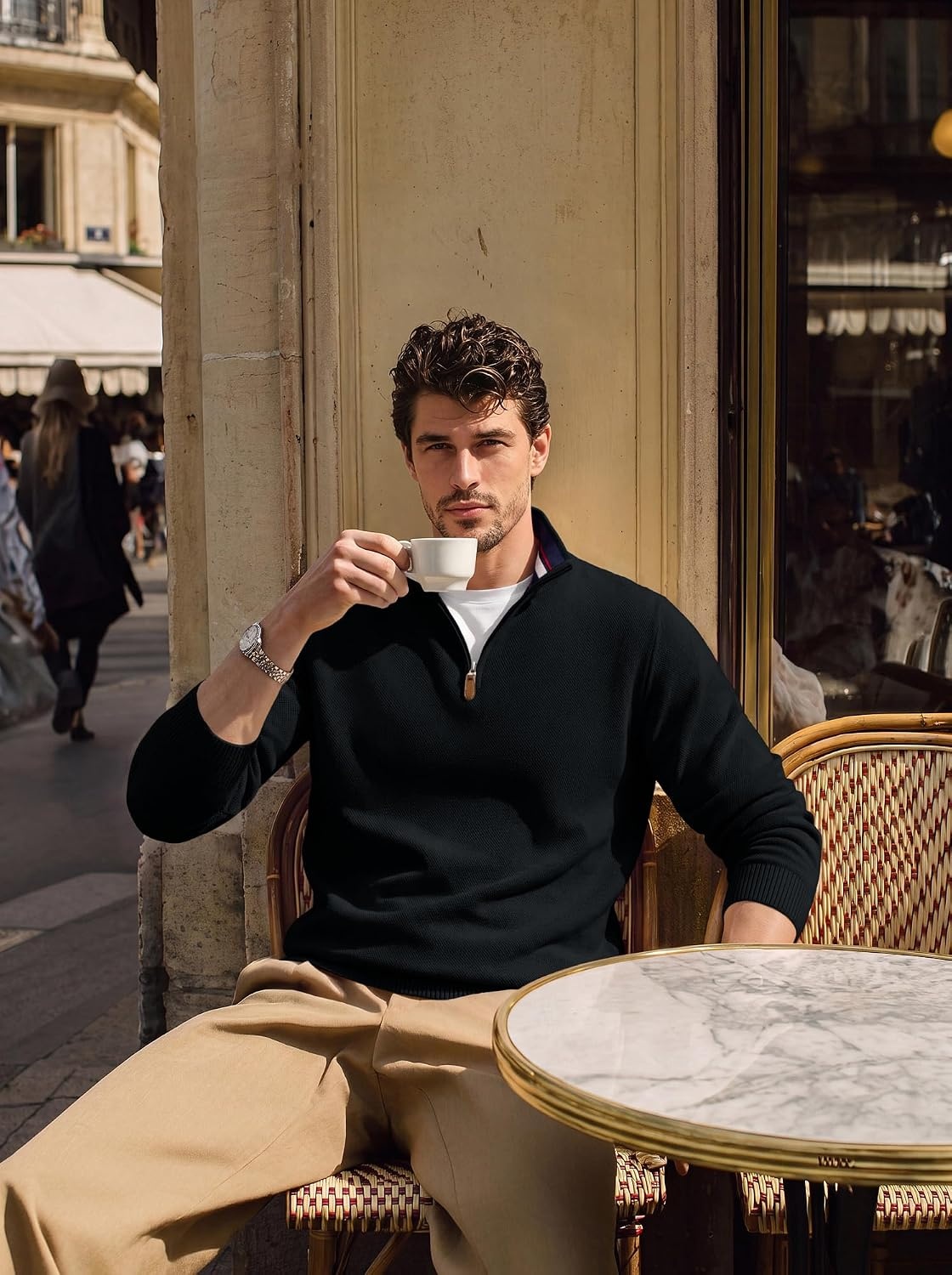 image:imagePJ PAUL JONES Mens Quarter Zip Pullover SweaterBlack