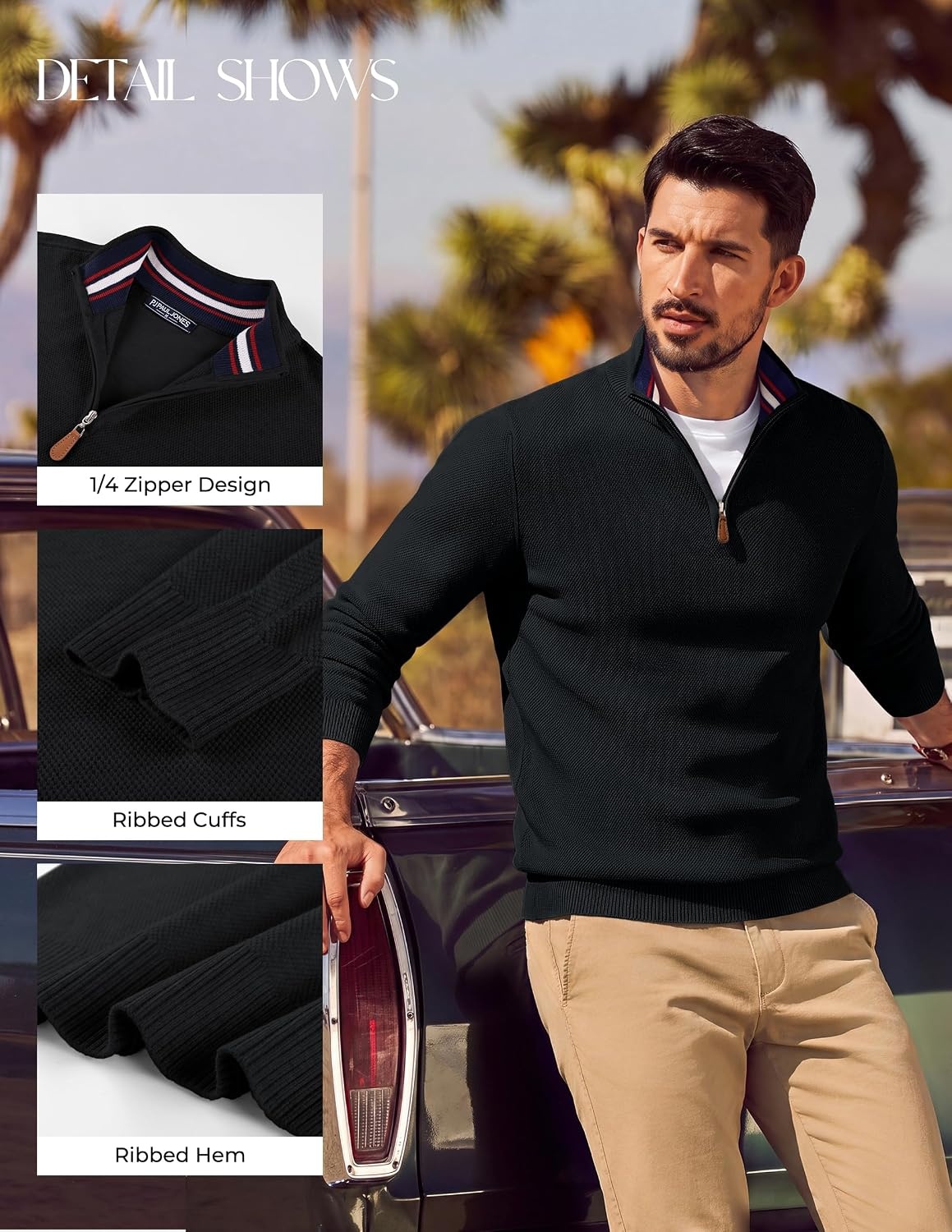 image:imagePJ PAUL JONES Mens Quarter Zip Pullover SweaterBlack