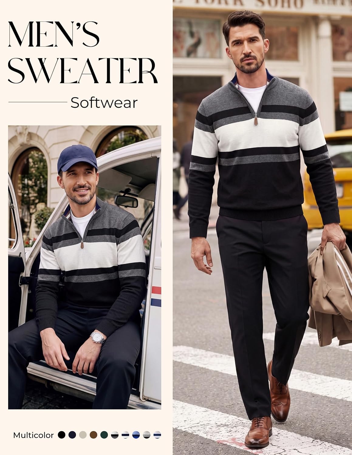 image:imagePJ PAUL JONES Mens Quarter Zip Pullover SweaterBlack Dark Grey