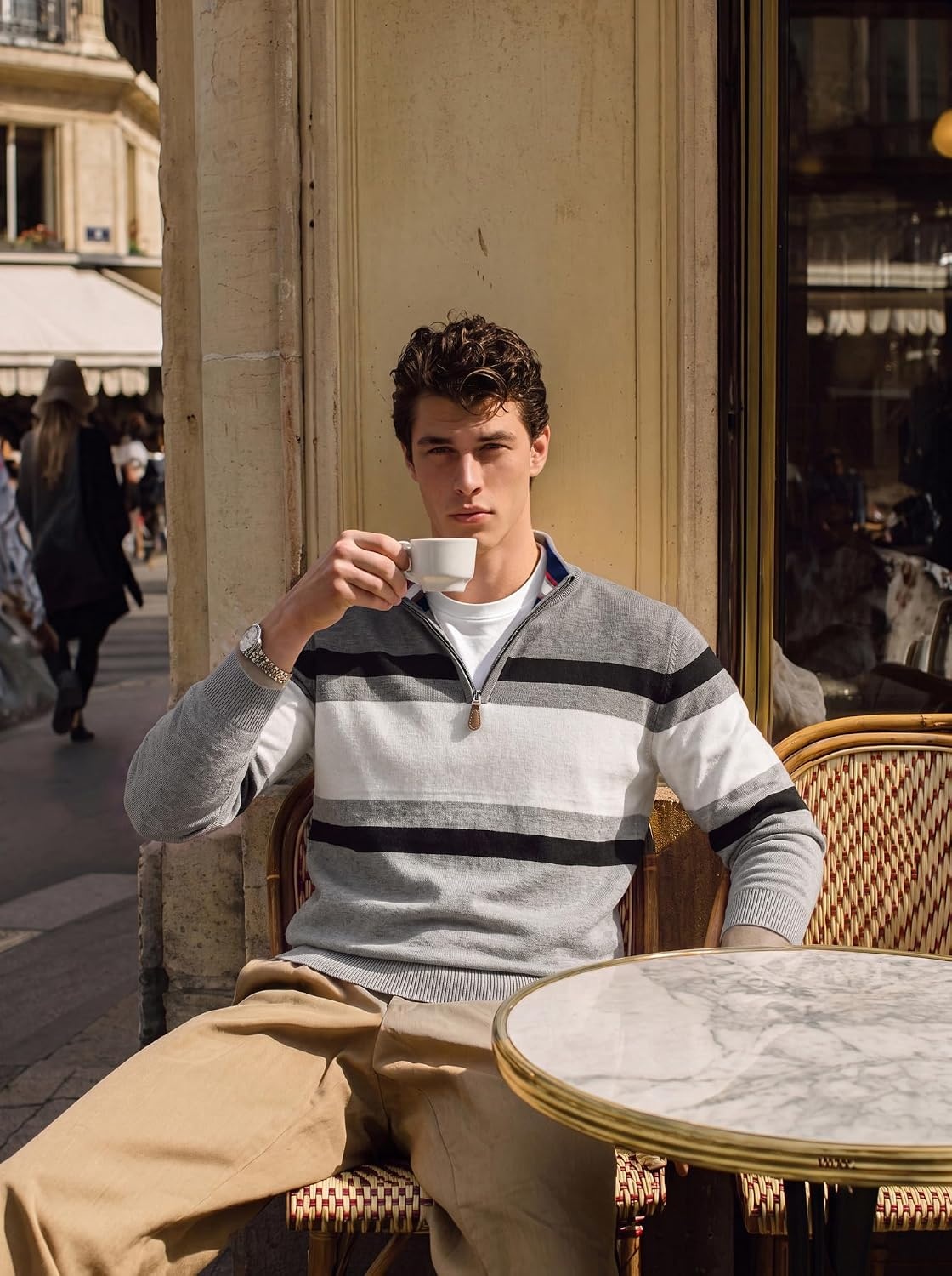 image:imagePJ PAUL JONES Mens Quarter Zip Pullover SweaterLight Grey Dark Grey