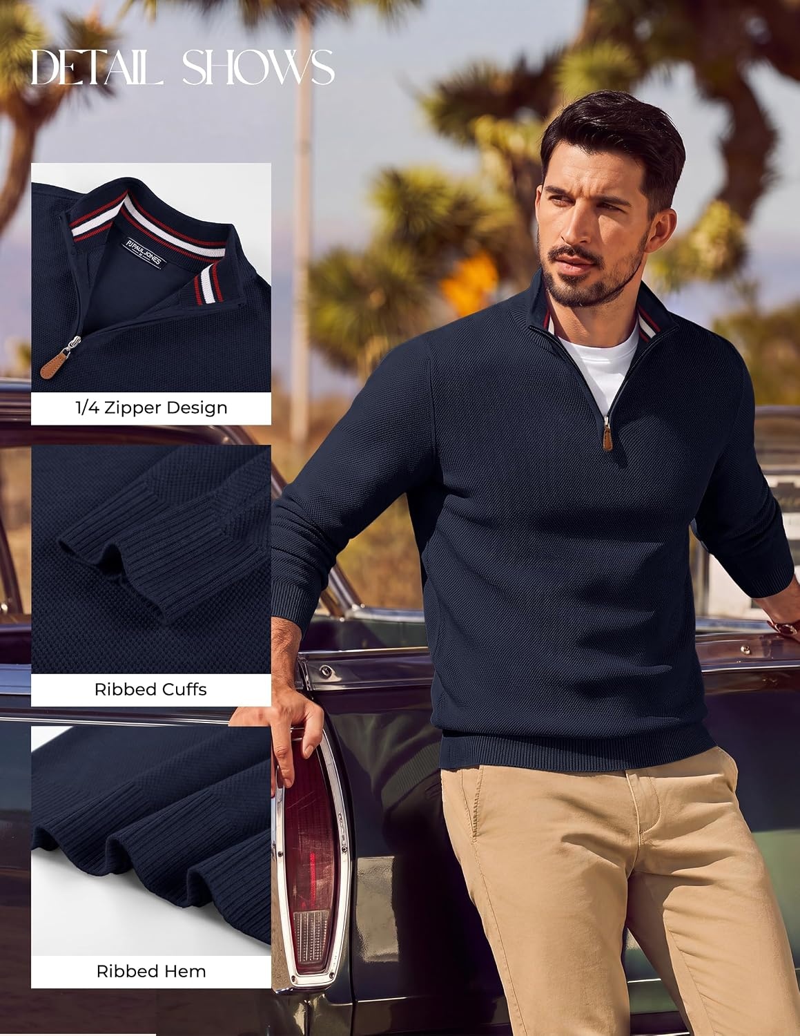 image:imagePJ PAUL JONES Mens Quarter Zip Pullover SweaterNavy Blue